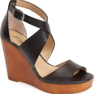 Lucky Brand Lyndell Black Leather Wedges SIZE 8